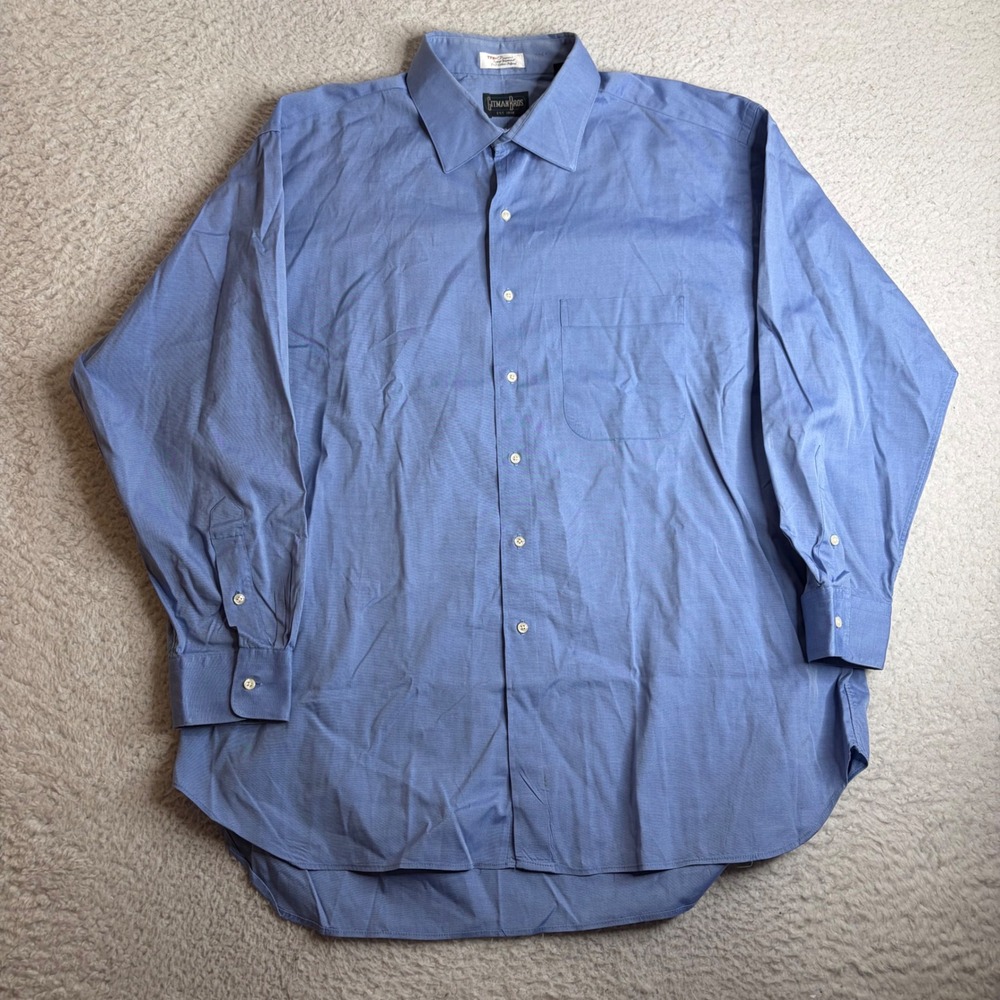 Gitman Bros Mens Blue TTX Pinpoint 2x2 Cotton Oxford Shirt 18 34 Made In USA